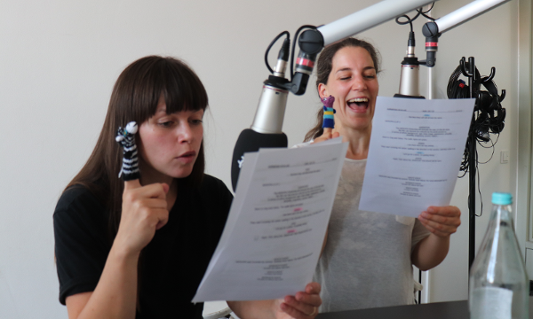 Lore Richter and Simona Theoharova recording voice-overs